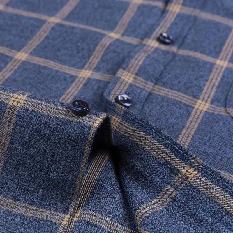 Men's Cotton Plaid Shirt – Long Sleeve, Casual Fit, Available in Plus Sizes
