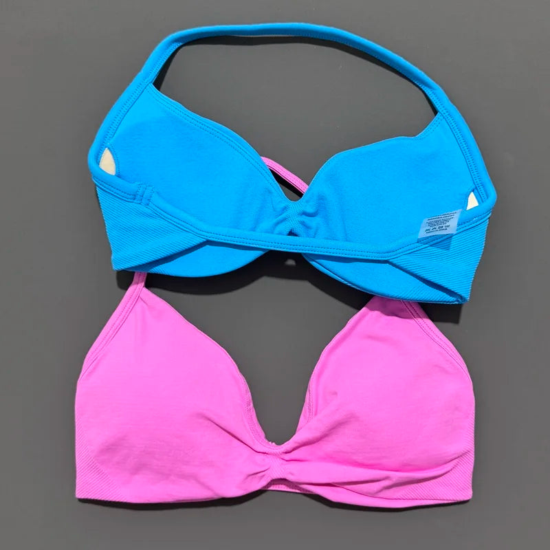 Women's Seamless Halter Sports Bra – High Support, Removable Pads, Gym & Yoga Top