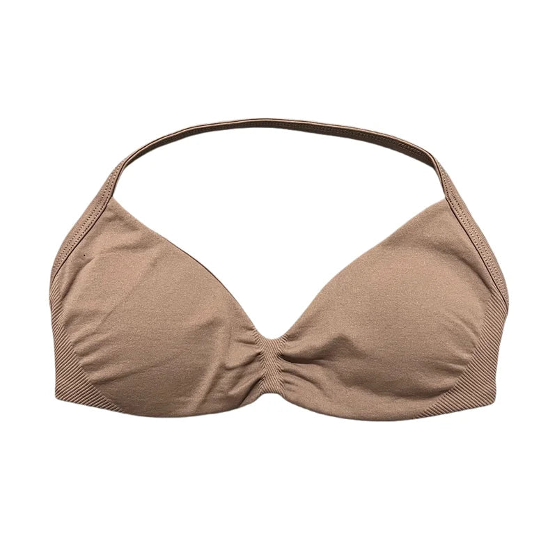 Women's Seamless Halter Sports Bra – High Support, Removable Pads, Gym & Yoga Top