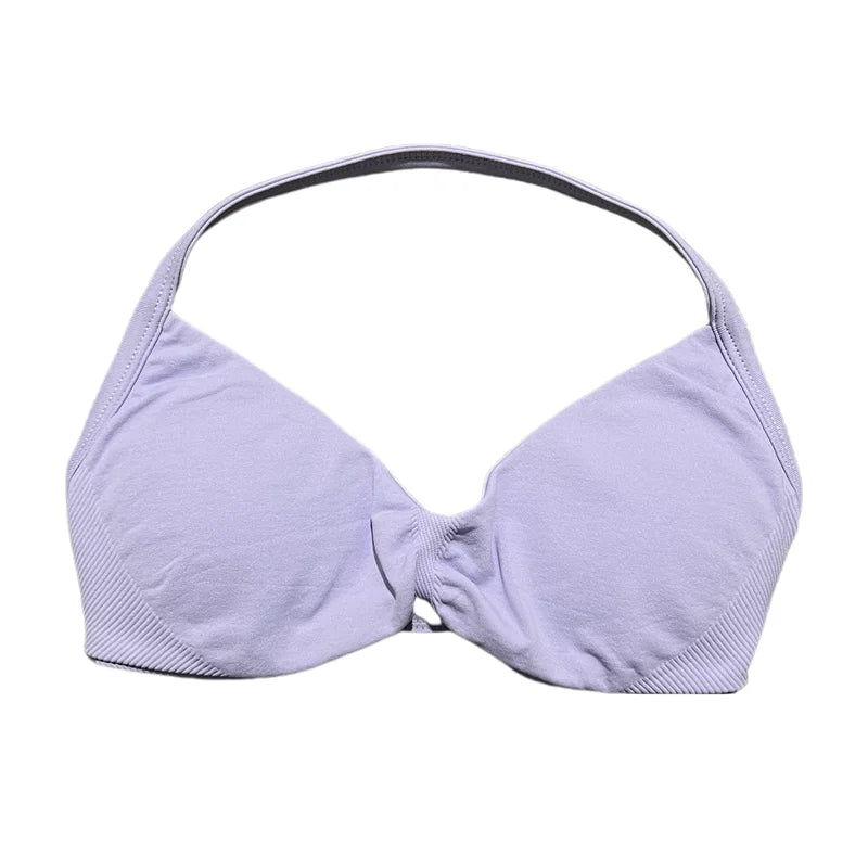Women's Seamless Halter Sports Bra – High Support, Removable Pads, Gym & Yoga Top