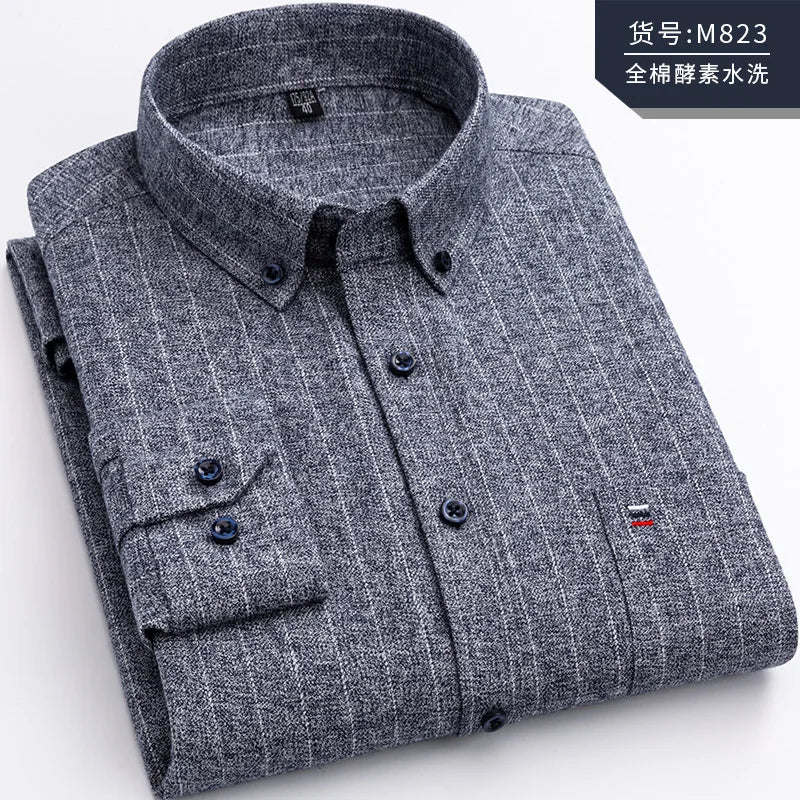 Men's Cotton Plaid Shirt – Long Sleeve, Casual Fit, Available in Plus Sizes