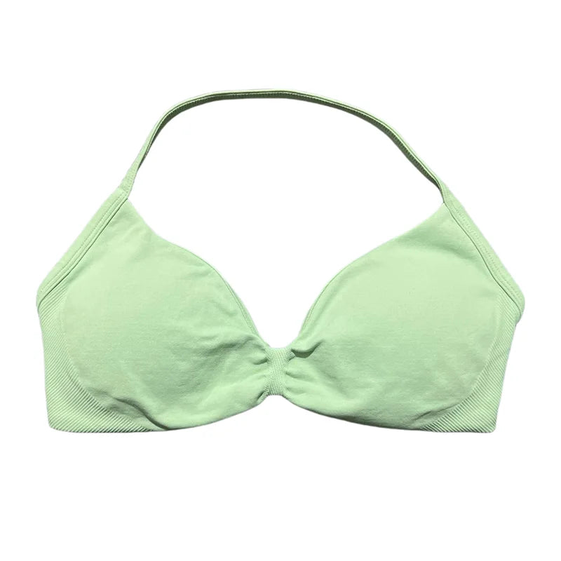 Women's Seamless Halter Sports Bra – High Support, Removable Pads, Gym & Yoga Top