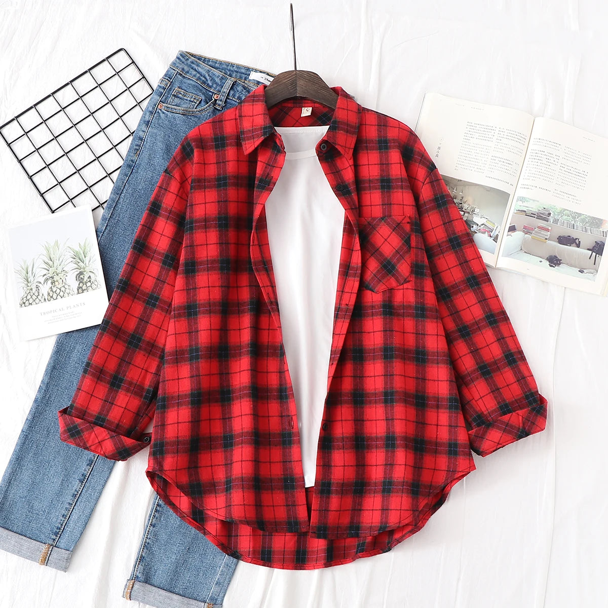Women's Long Sleeve Checked Blouse