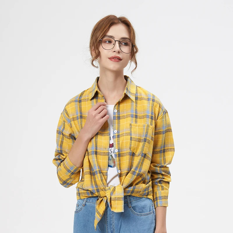 Women's Long Sleeve Checked Blouse