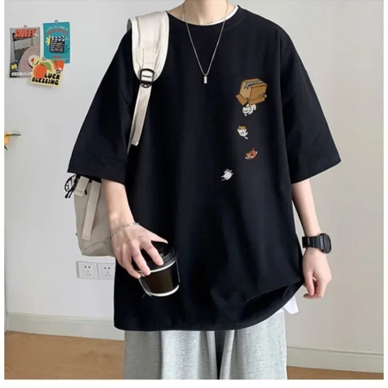 Men's Oversized Kitten Graphic T-Shirt