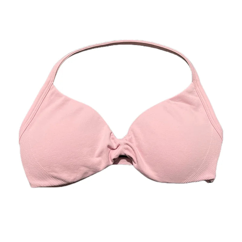 Women's Seamless Halter Sports Bra – High Support, Removable Pads, Gym & Yoga Top