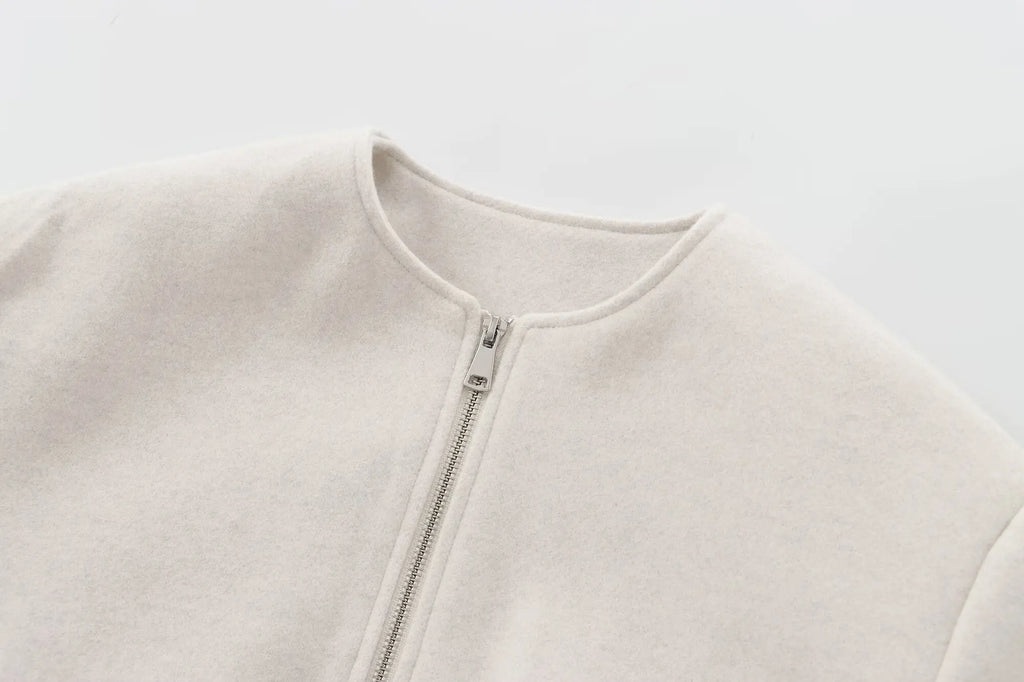 Women's Cropped Bomber Jacket – Zip-Up Long Sleeve Casual Outerwear