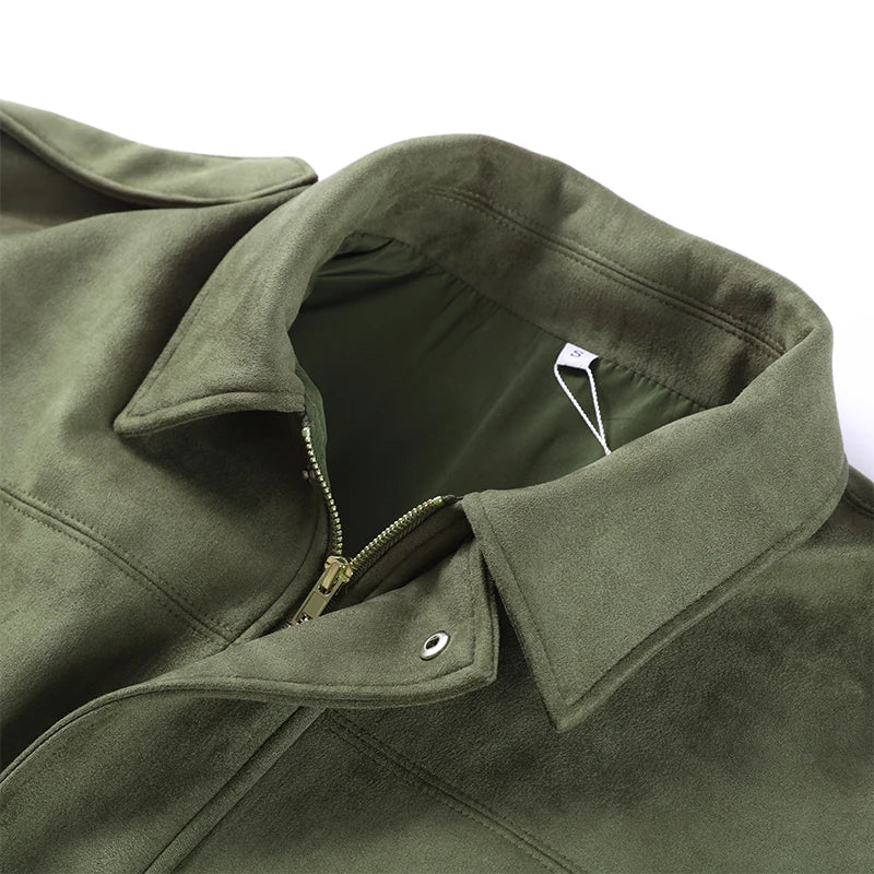 Green Suede Bomber Jacket for Women