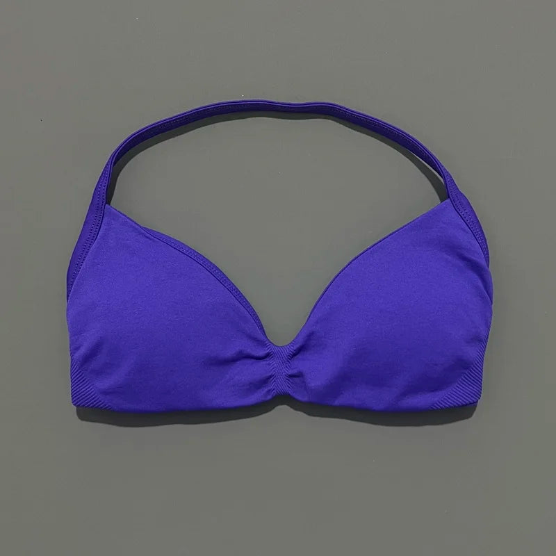 Women's Seamless Halter Sports Bra – High Support, Removable Pads, Gym & Yoga Top