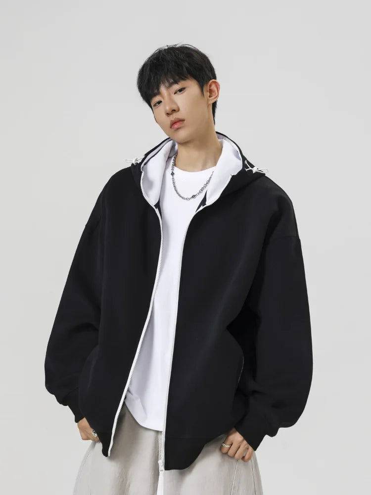 Men's Contrast Zip-Up Heavyweight Hoodie