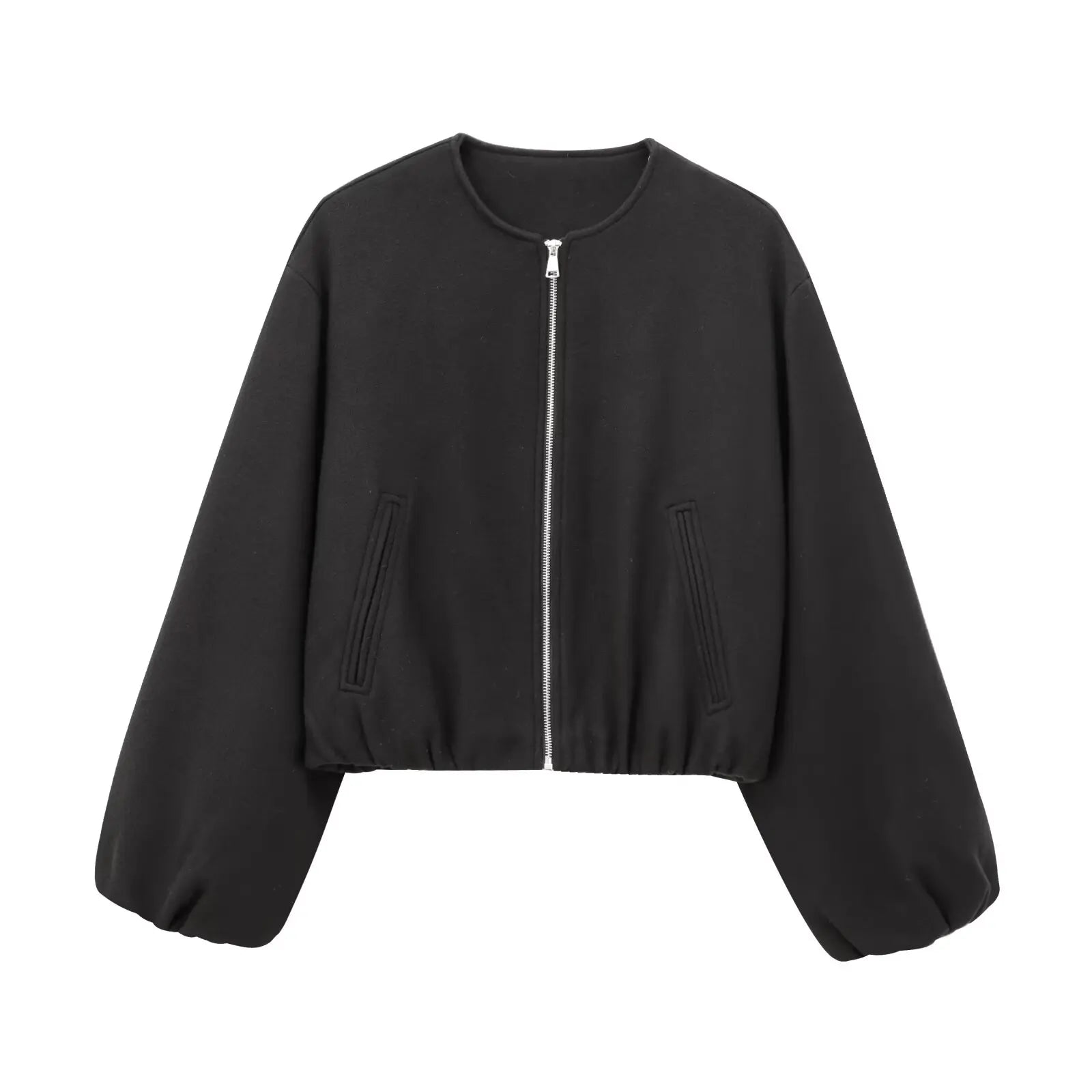 Women's Cropped Bomber Jacket – Zip-Up Long Sleeve Casual Outerwear