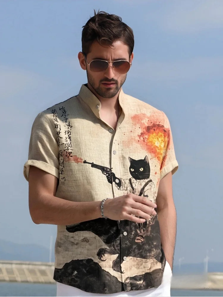 Men's Retro Cat Graphic Shirt