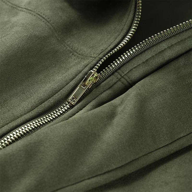 Green Suede Bomber Jacket for Women