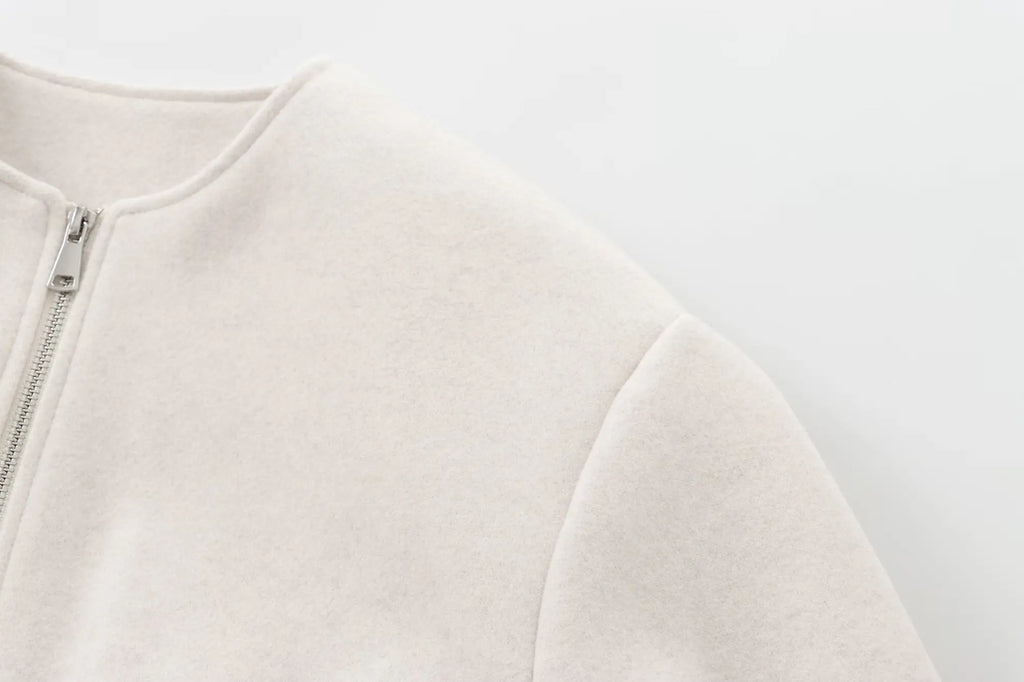 Women's Cropped Bomber Jacket – Zip-Up Long Sleeve Casual Outerwear